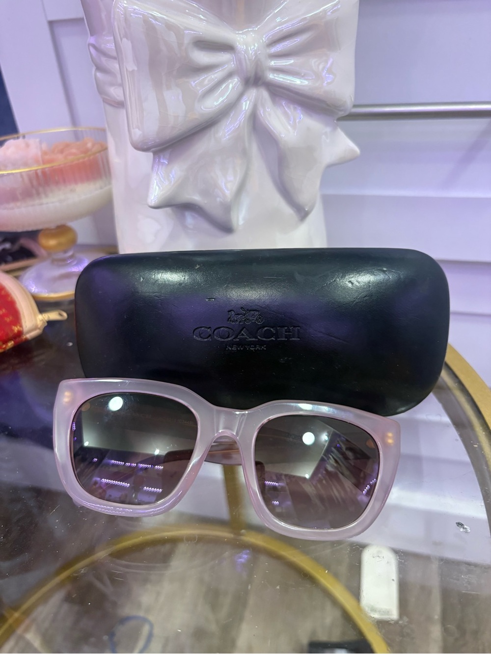Coach Translucent Light Pink Square Sunglasses with Gradient Lenses